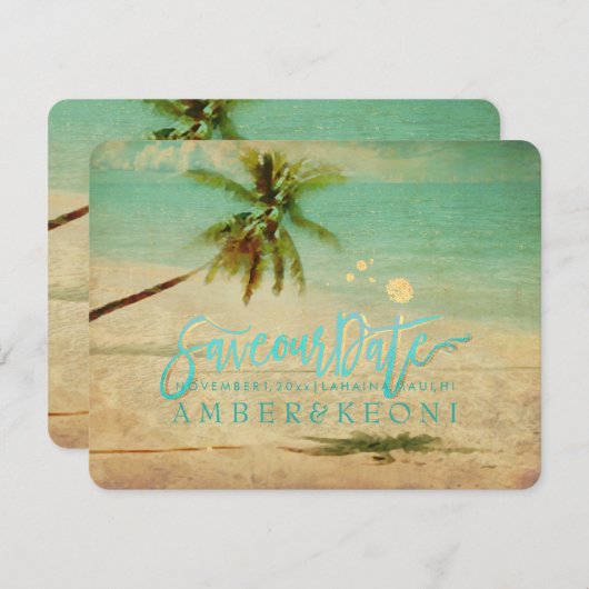 PixDezines  Beach/Palm Tree/Save the Date Save The Date (Voorkant / Achterkant)