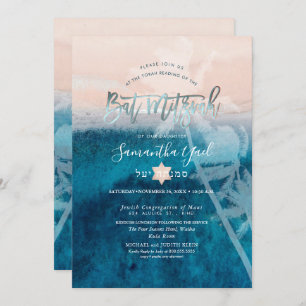 PixDezines Beach Palm Trees Bat Mitzvah Invitation Kaart