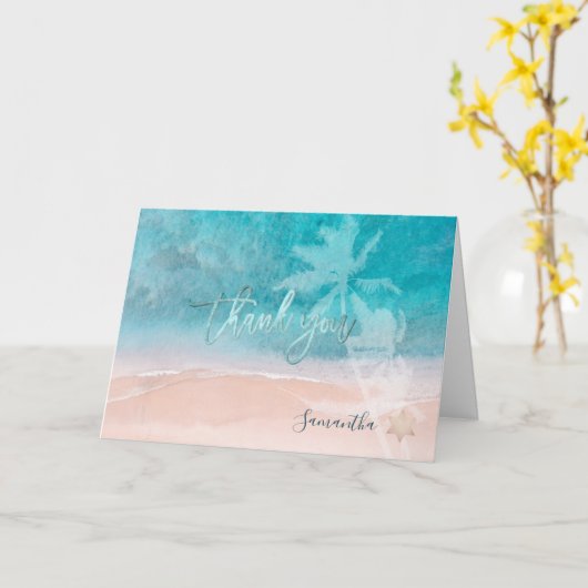 PixDezines Beach Palm Trees Mitzvah Hartelijk dank Kaart (Gele Bloem)