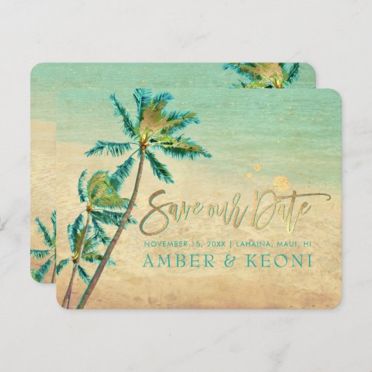 PixDezines Beach/Palm Trees/Save the Date Save The Date (Voorkant / Achterkant)