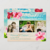 PixDezines beach+pink maui hibiscus bewaar de datu Aankondigingskaart (Voorkant / Achterkant)