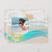 PixDezines beach+plumeria, datum opslaan/doe-het-z Aankondigingskaart (Voorkant / Achterkant)