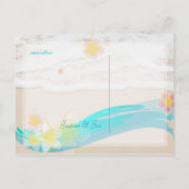 PixDezines beach+plumeria, datum opslaan/doe-het-z Aankondigingskaart (Achterkant)