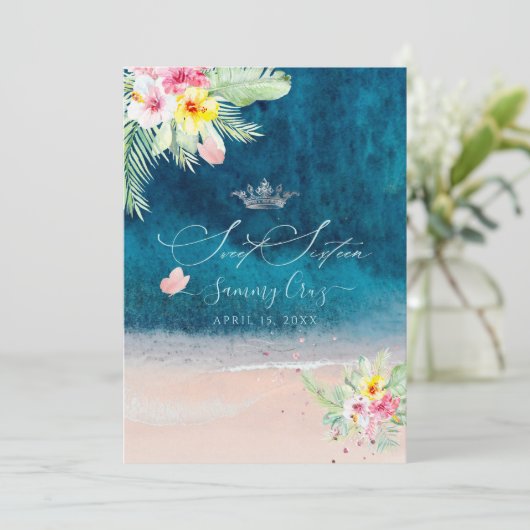 PixDezines Beach Sweet Sixteen Deep Blue Zee Kaart (Staand voorkant)