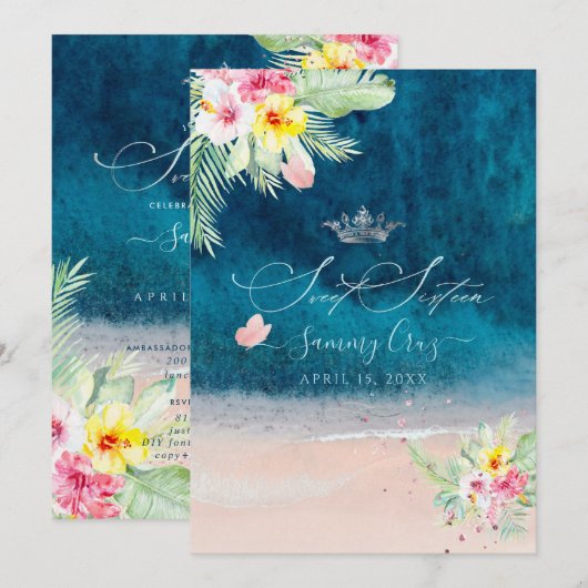 PixDezines Beach Sweet Sixteen Deep Blue Zee Kaart (Voorkant / Achterkant)