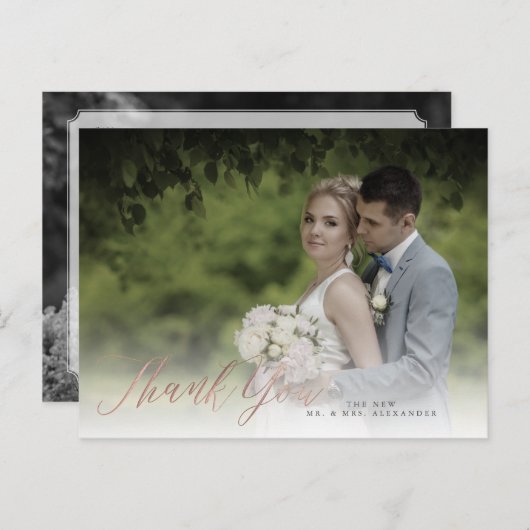 PixDezines Bedankt/Faux Roos Gold Calligraphy Briefkaart (Voorkant / Achterkant)