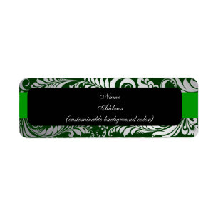 PixDezines Bellissimo Damask faux zilver/groen Etiket