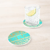 PixDezines Bellissimo Damask, Monogram Wedding Zandsteen Onderzetter (Zijkant)