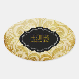 PixDezines bellissimo damask Ovale Sticker