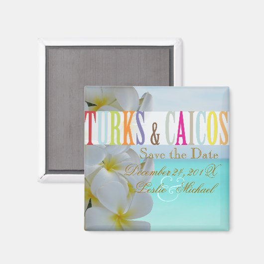 PixDezines Bewaar Datum Turken, Strand+Plumeria Magneet (Voorkant / Achterkant)