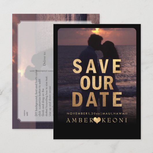 PixDezines Bewaar de datum/Faux Gold Aankondigingskaart (Voorkant / Achterkant)