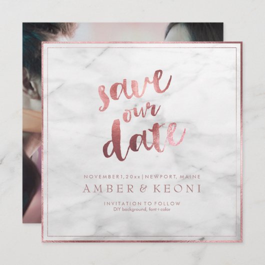PixDezines Bewaar de datum Faux Roos Gold + Marble Save The Date (Voorkant / Achterkant)