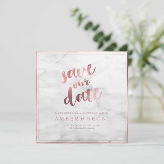 PixDezines Bewaar de datum Faux Roos Gold + Marble Save The Date (Staand voorkant)