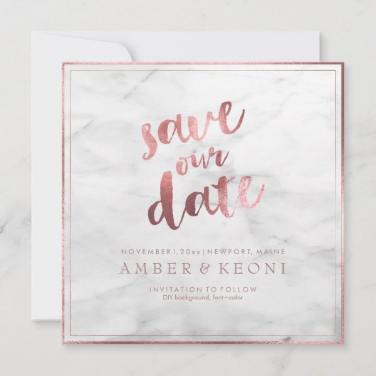 PixDezines Bewaar de datum Faux Roos Gold + Marble Save The Date (Voorkant)