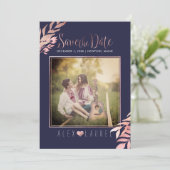 PixDezines Bewaar de datum/Faux Roos Goud Bladgroe Kaart (Staand voorkant)