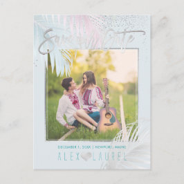 PixDezines Bewaar de datum/Palms/Platinum+Aqua Aankondigingskaart