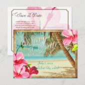 PixDezines/bewaar de datum/vintage tropisch strand Aankondigingskaart (Voorkant / Achterkant)