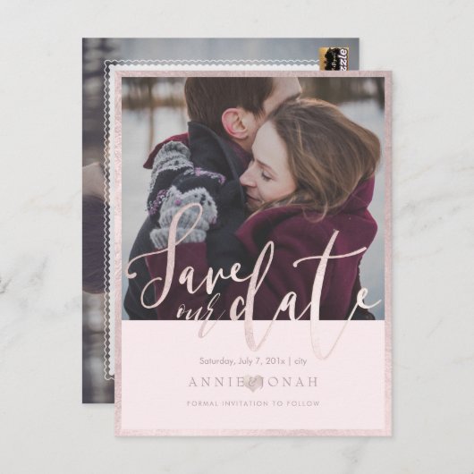 PixDezines Bewaar onze datum, Fun Script Font, Blu Briefkaart (Voorkant / Achterkant)