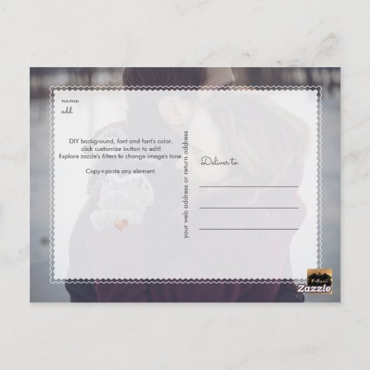 PixDezines Bewaar onze datum, Fun Script Font, Blu Briefkaart (Achterkant)