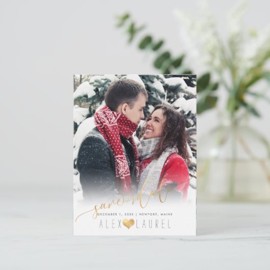 PixDezines Bewaar onze datum Kalligrafie Faux Gold Briefkaart (Staand voorkant)