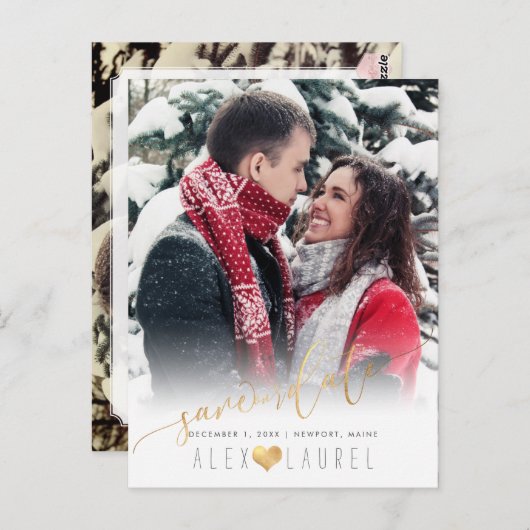 PixDezines Bewaar onze datum Kalligrafie Faux Gold Briefkaart (Voorkant / Achterkant)