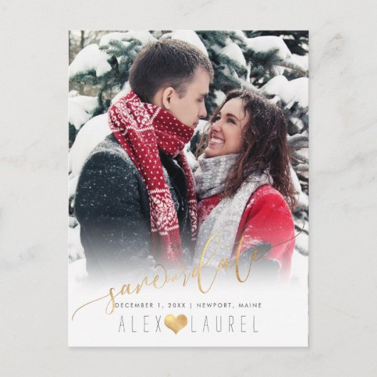 PixDezines Bewaar onze datum Kalligrafie Faux Gold Briefkaart (Voorkant)