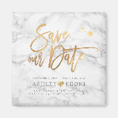 PixDezines Bewaar onze datum/Marble+Faux Gold Magneet (Voorkant)