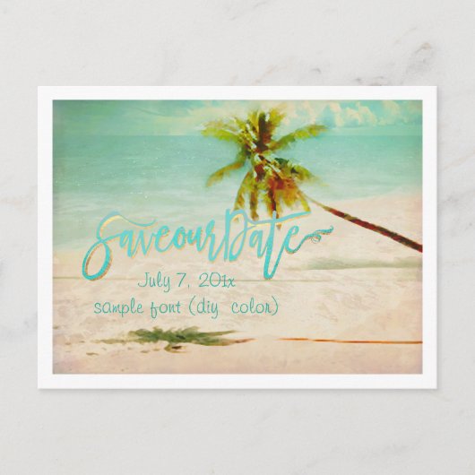 PixDezines/bewaar onze datum/ tropisch strand Aankondigingskaart (Voorkant)