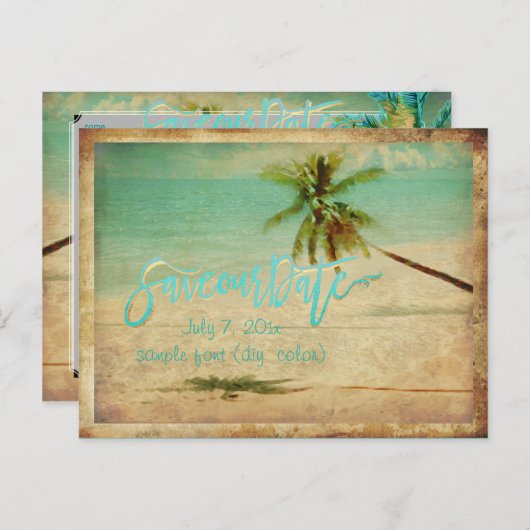 PixDezines/bewaar onze datum/ tropisch strand Aankondigingskaart (Voorkant / Achterkant)