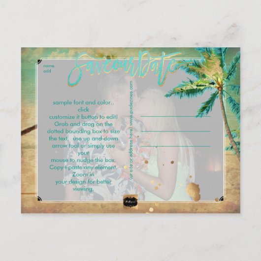 PixDezines/bewaar onze datum/ tropisch strand Aankondigingskaart (Achterkant)