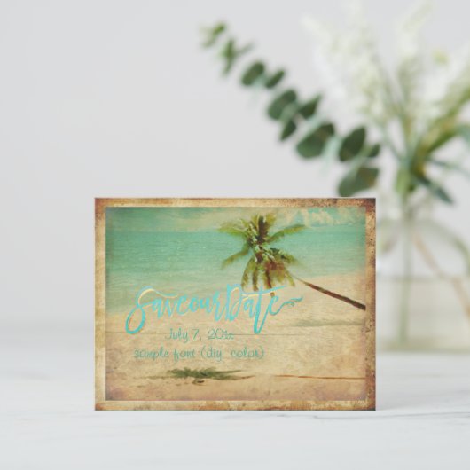 PixDezines/bewaar onze datum/ tropisch strand Aankondigingskaart (Staand voorkant)