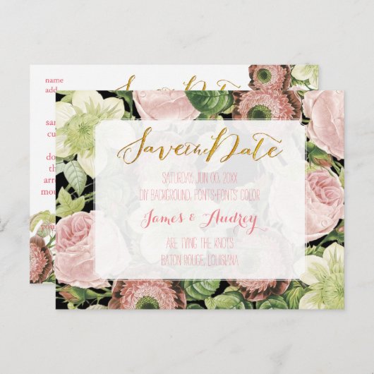 PixDezines bewaart de datum/ rozen Aankondigingskaart (Voorkant / Achterkant)