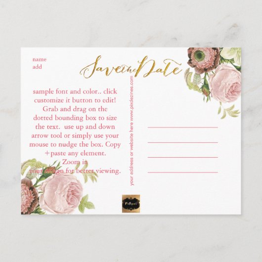 PixDezines bewaart de datum/ rozen Aankondigingskaart (Achterkant)