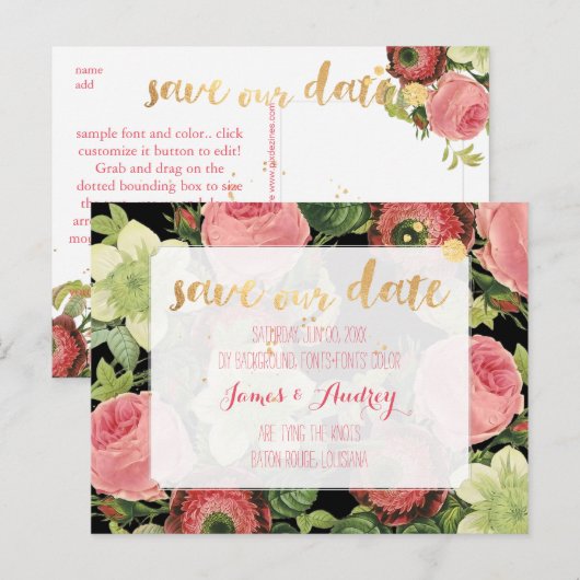 PixDezines bewaart de datum/ rozen Aankondigingskaart (Voorkant / Achterkant)