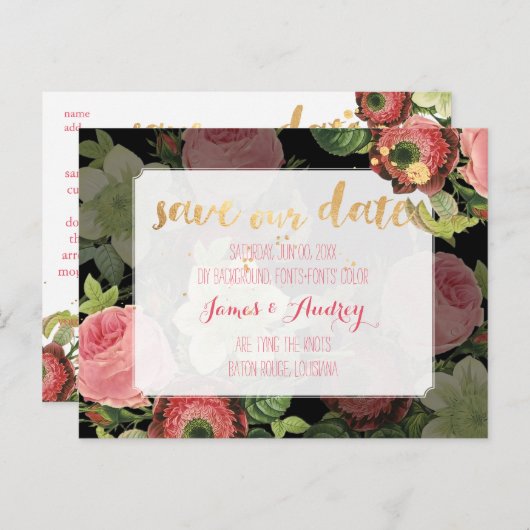 PixDezines bewaart de datum/ rozen Aankondigingskaart (Voorkant / Achterkant)
