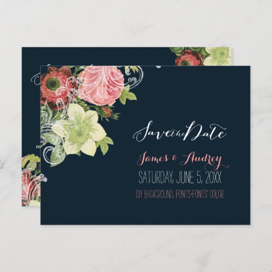 PixDezines bewaart de datum/ rozen Aankondigingskaart (Voorkant / Achterkant)