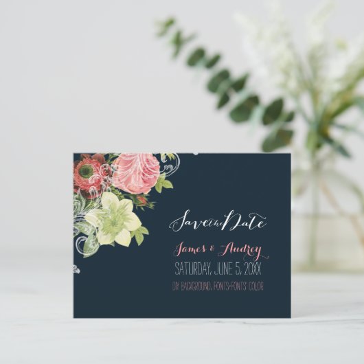 PixDezines bewaart de datum/ rozen Aankondigingskaart (Staand voorkant)