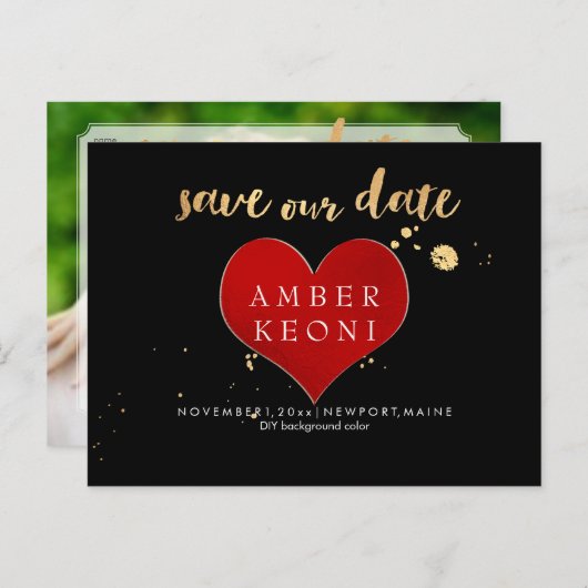 PixDezines Big Red Heart/Save Datum/DIY kleur Aankondigingskaart (Voorkant / Achterkant)