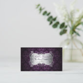 PixDezines bijoux damask faux Silver/Plum Visitekaartje (Staand voorkant)