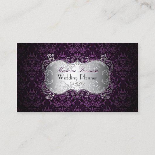 PixDezines bijoux damask faux Silver/Plum Visitekaartje (Voorkant)