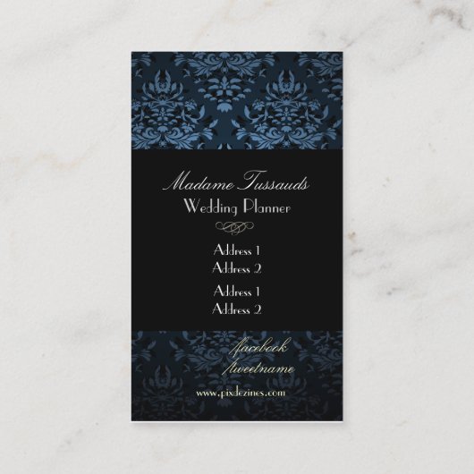 PixDezines bijoux damask faux zilver/leistblauw Visitekaartje (Achterkant)