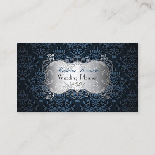 PixDezines bijoux damask faux zilver/leistblauw Visitekaartje (Voorkant)