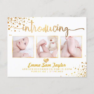 PixDezines Birth Announcement/Dazzled Faux Gold Aankondigingskaart