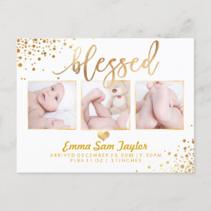 PixDezines Birth Announcement/Dazzled Faux Gold Aankondigingskaart