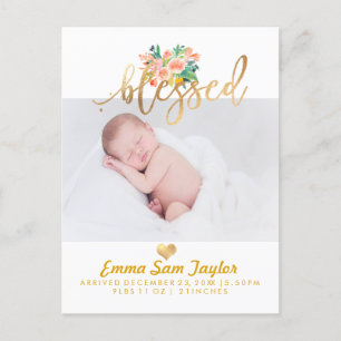 PixDezines Birth Announcement/Floral Waterverf Aankondigingskaart
