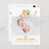 PixDezines Birth Announcement/Floral Waterverf Aankondigingskaart (Voorkant / Achterkant)