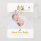 PixDezines Birth Announcement/Floral Waterverf Aankondigingskaart (Voorkant)