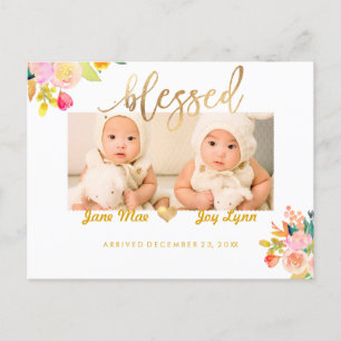 PixDezines Birth Announcement/Floral Waterverf Aankondigingskaart