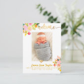 PixDezines Birth Announcement/Floral Waterverf Aankondigingskaart (Staand voorkant)