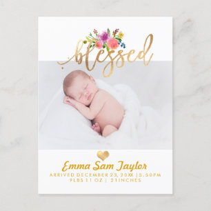 PixDezines Birth Announcement/Floral Waterverf Aankondigingskaart